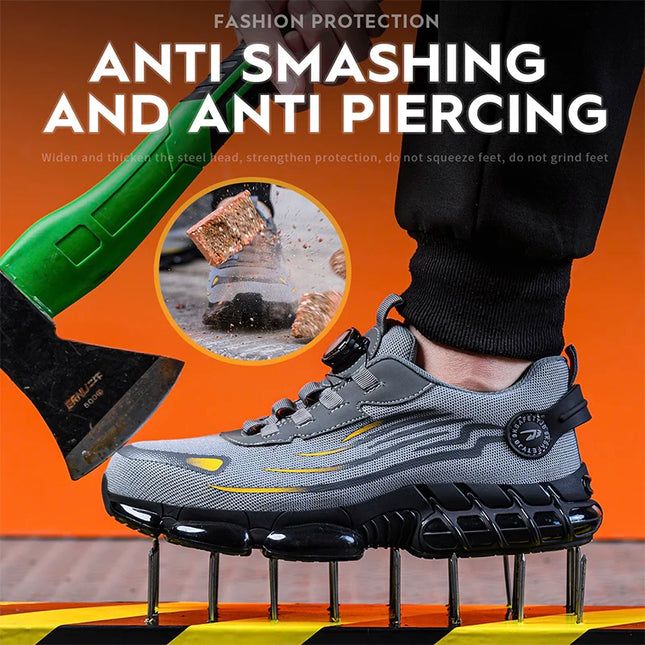 Rotating Button Men’s Anti-Puncture Protective Sneakers – Durable, Comfortable Work Shoes for Men