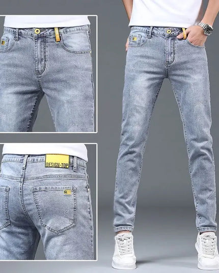 Men's Ripped Slim Fit Stretch Jeans – Straight Leg, Thin Fit Denim Pants for Men