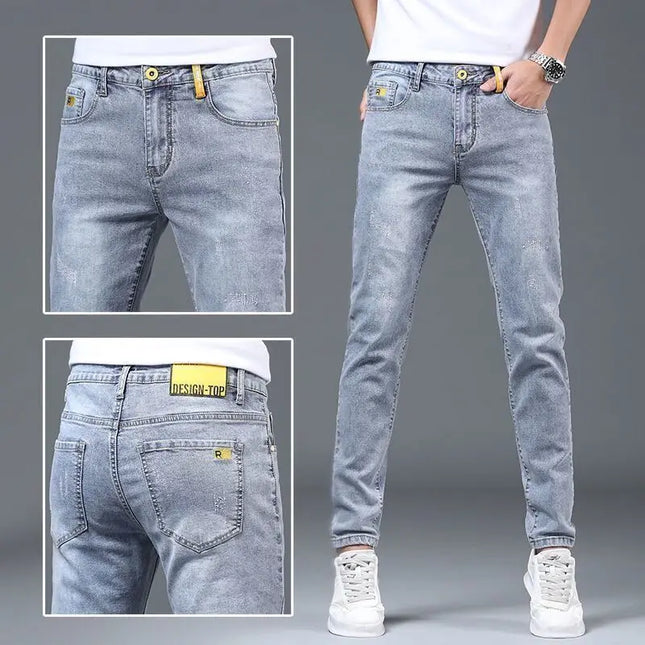 Men's Ripped Slim Fit Stretch Jeans – Straight Leg, Thin Fit Denim Pants for Men