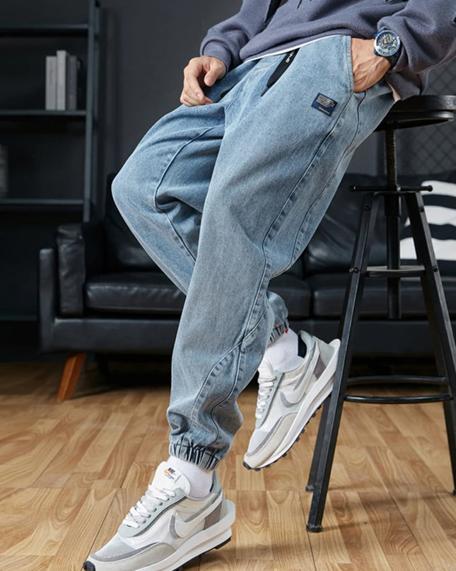 Men's Jogger   Casual Denim Cargo Pants Stretch Cotton Taper Jeans Baggy Trousers