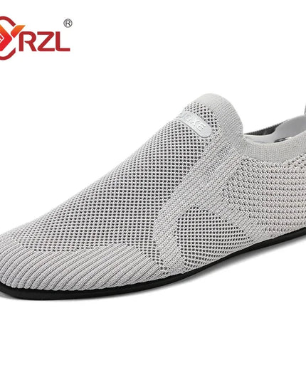 YRZL Men's Mesh Loafers - Breathable Flat Walking Shoes with Non-Slip Sole