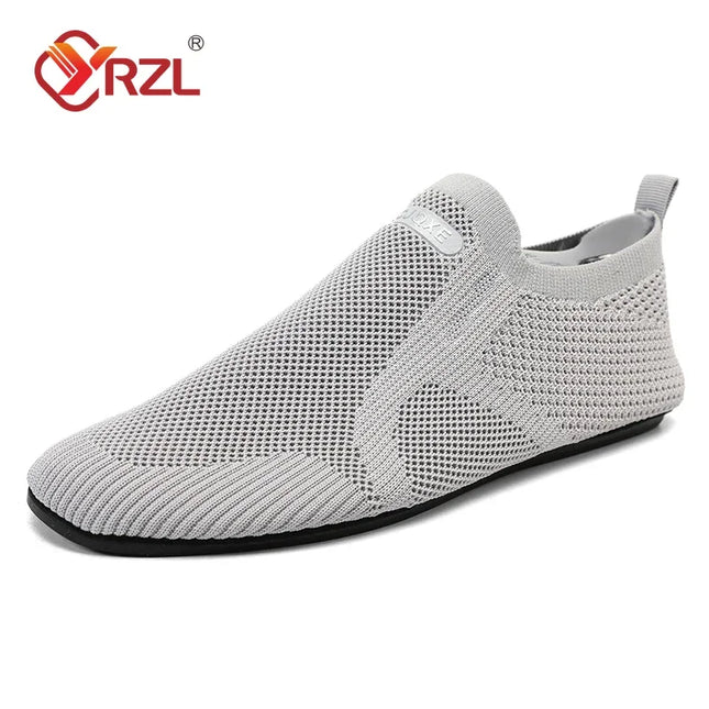 YRZL Men's Mesh Loafers - Breathable Flat Walking Shoes with Non-Slip Sole
