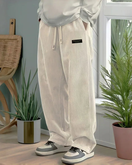 Men's Loose Fit Corduroy Casual Pants with Elastic Waist and Drawstring