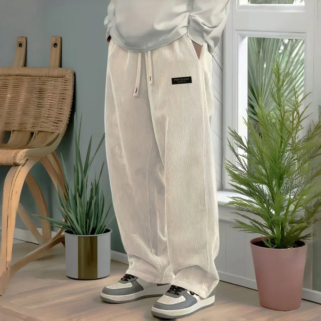 Men's Loose Fit Corduroy Casual Pants with Elastic Waist and Drawstring