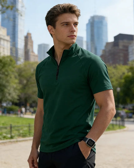 Men's Slim Fit Quick-Dry Zip Neck T-Shirt