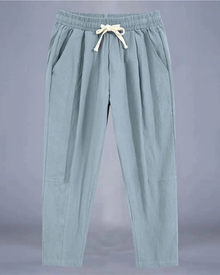 Men's Casual Loose Fit Cotton Trousers - Breathable Drawstring Pants