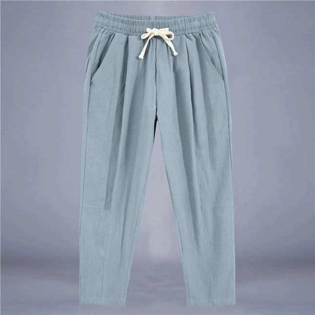 Men's Casual Loose Fit Cotton Trousers - Breathable Drawstring Pants