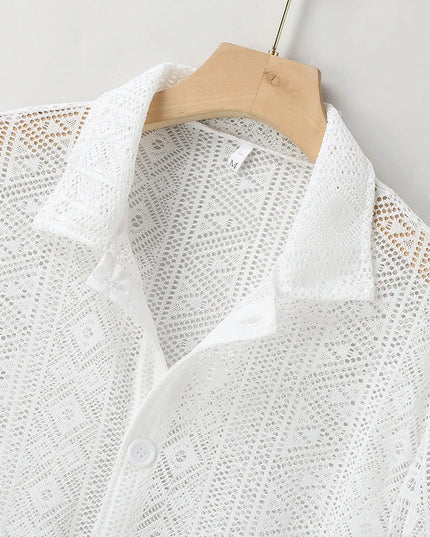 Men's Breathable Mesh See-Through Button-Down Shirt - Stylish & Lightweight Summer Top