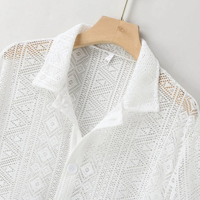 Men's Breathable Mesh See-Through Button-Down Shirt - Stylish & Lightweight Summer Top