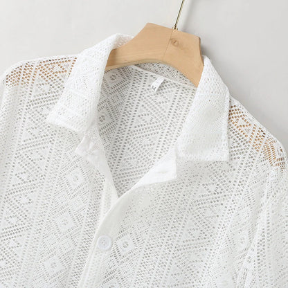 Men's Breathable Mesh See-Through Button-Down Shirt - Stylish & Lightweight Summer Top