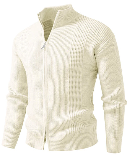 Men's Slim Knit Sweater Jacket with Stand Collar and Zipper