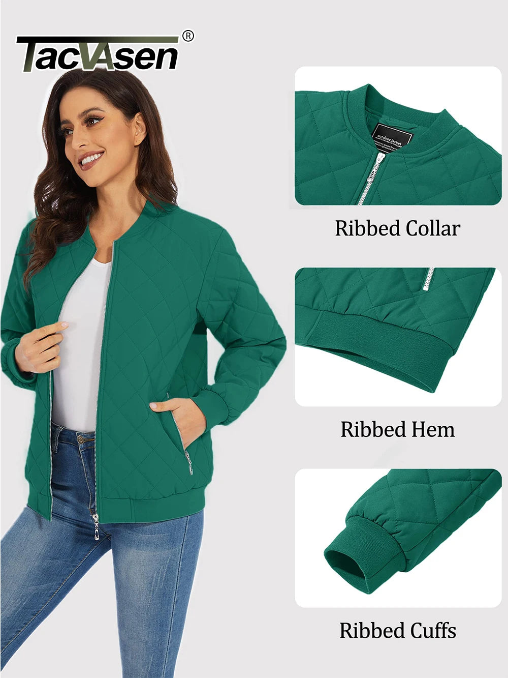 TACVASEN Women's Padded Warm Jacket – Diamond Quilted Zip-Up Winter Coat