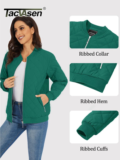 TACVASEN Women's Padded Warm Jacket – Diamond Quilted Zip-Up Winter Coat