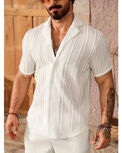 Men's Casual Short-Sleeve Button-Down Shirt with Turn-Down Collar