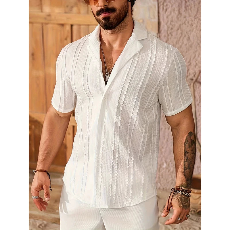 Men's Casual Short-Sleeve Button-Down Shirt with Turn-Down Collar