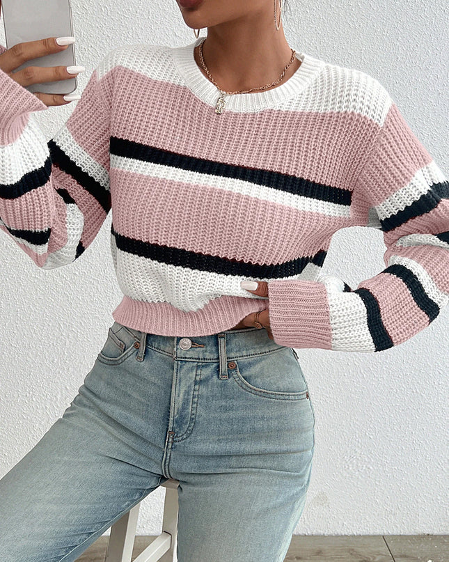 Women's Loose-Fit Acrylic Knit Long Sleeve Round Neck Sweater