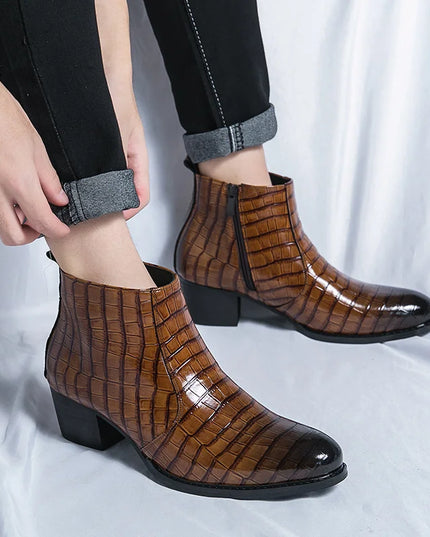 Men's Luxury Leather Ankle Boots with High Heels