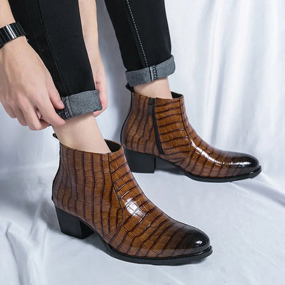 Men's Luxury Leather Ankle Boots with High Heels