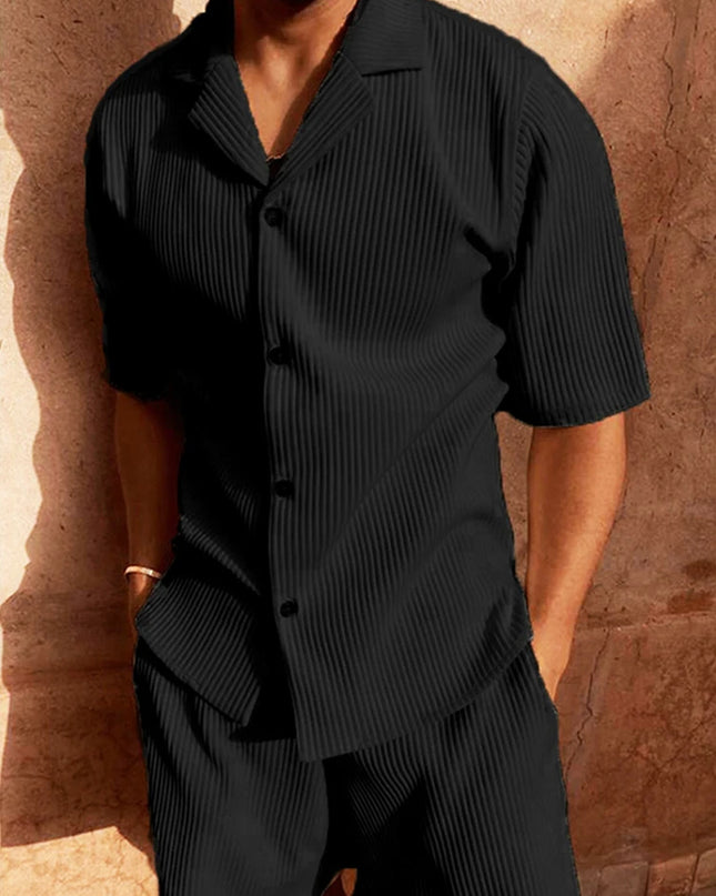 Men's Two-Piece Button-Up Short Sleeve Shirt and Shorts Set