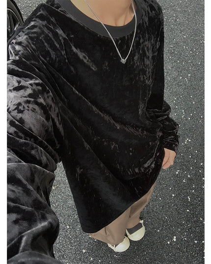 Men's Velvet Long Sleeve O-Neck Loose Fit Sweater