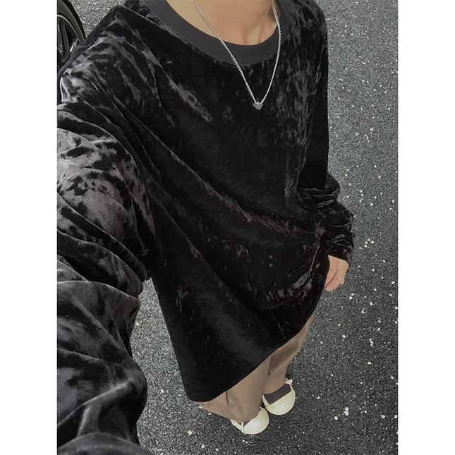 Men's Velvet Long Sleeve O-Neck Loose Fit Sweater