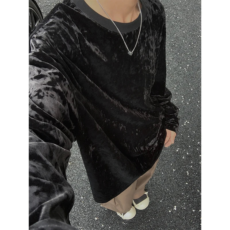 Men's Velvet Long Sleeve O-Neck Loose Fit Sweater