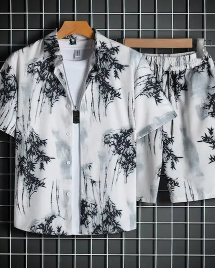 Men's Two-Piece Loose Fit Tie-Dye Striped Shirt and Shorts Set