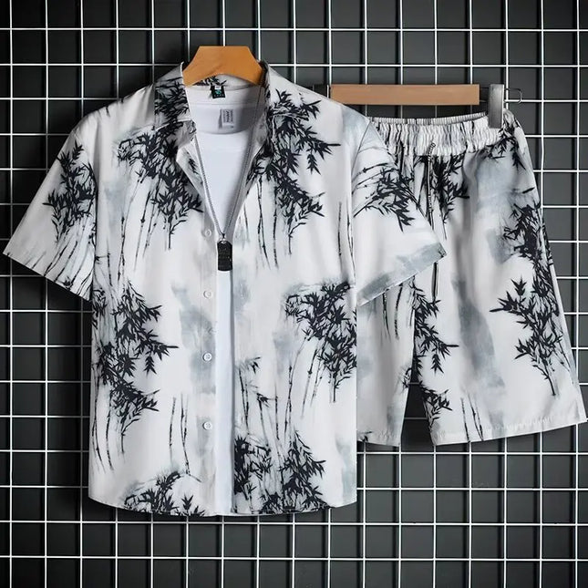 Men's Two-Piece Loose Fit Tie-Dye Striped Shirt and Shorts Set