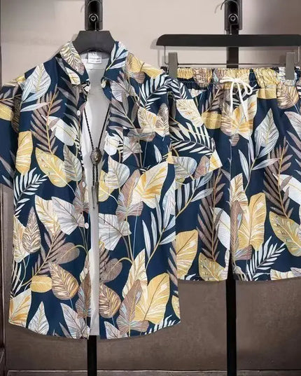 Men's Two-Piece Loose Fit Tie-Dye Striped Shirt and Shorts Set