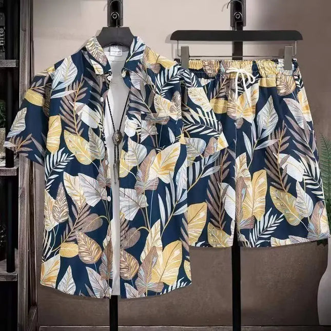 Men's Two-Piece Loose Fit Tie-Dye Striped Shirt and Shorts Set