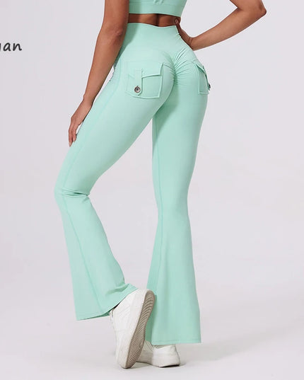 DIAS FIT JOY Women's High-Waisted Pocket Flared Pants | Hip-Lifting, Comfort Fit, Trendy Flared Trousers
