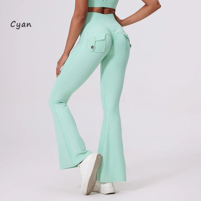 DIAS FIT JOY Women's High-Waisted Pocket Flared Pants | Hip-Lifting, Comfort Fit, Trendy Flared Trousers