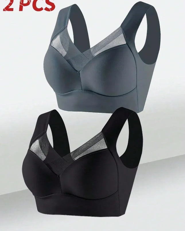 2-Pack Women’s Plus Size Lace Seamless Bras & Bralettes – Backless Wireless Support