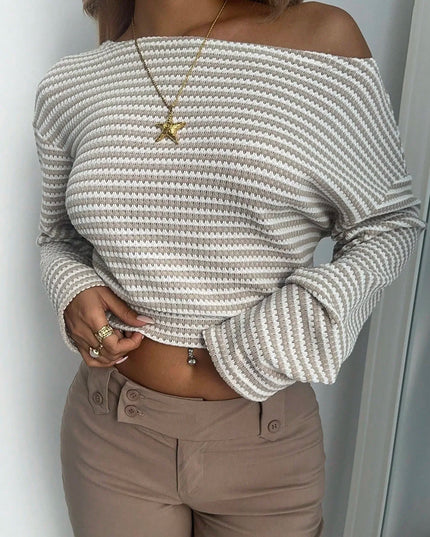 Women's Asymmetric Shoulder Ribbed Loose Fit Long Sleeve Sweater