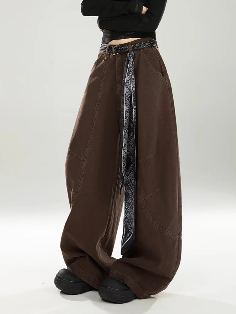 vintage Baggy Women's  Pants Wide Leg  Cotton Long Trousers