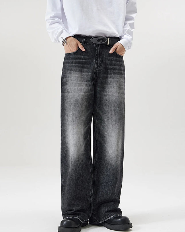 Men's Retro Washed Wide Leg Denim Jeans