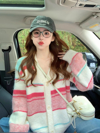 Women's Sweet Striped Knitted Cardigan Sweater