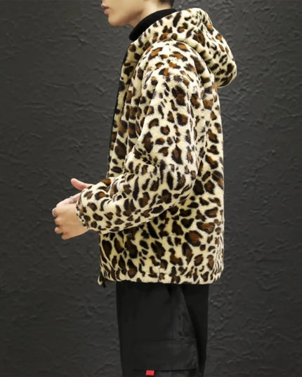 Men's Leopard Print Hooded Zipper Jacket