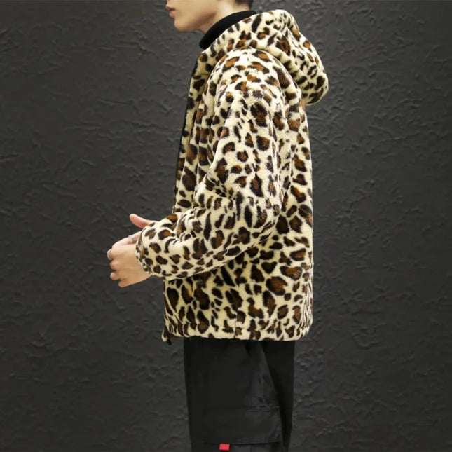 Men's Leopard Print Hooded Zipper Jacket