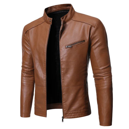 Slim Fit Men's Faux Leather Stand Collar Jacket - Stylish & Modern Outerwear