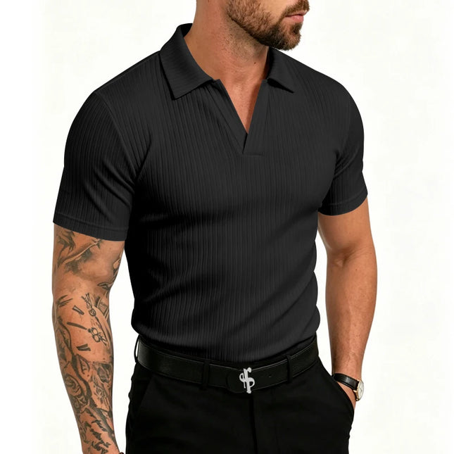 Men's Slim-Fit Knitted V-Neck Short-Sleeve Breathable T-Shirt
