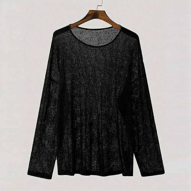 Men's Sheer O-Neck Long Sleeve Sweater