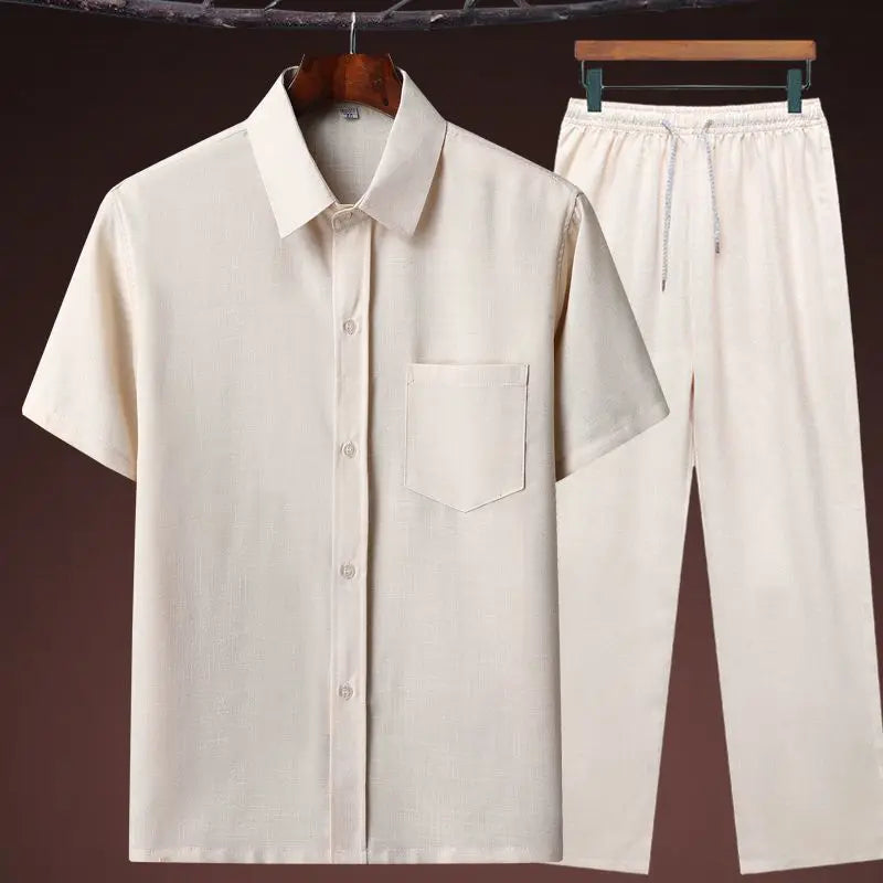 Men's Two-Piece Shirt and Drawstring Pants Set – Stylish Casual Outfit for Men