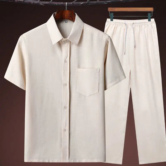 Men's Two-Piece Shirt and Drawstring Pants Set – Stylish Casual Outfit for Men