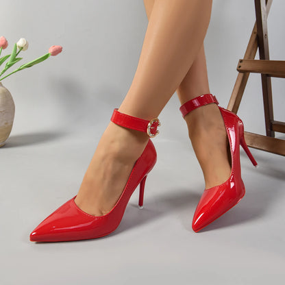 Aphixta Women's Metal Belt Buckle Strap - 10cm Stiletto Heel Shoes for Women