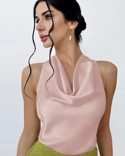 Satin Women's Halter Backless Sleeveless Blouse