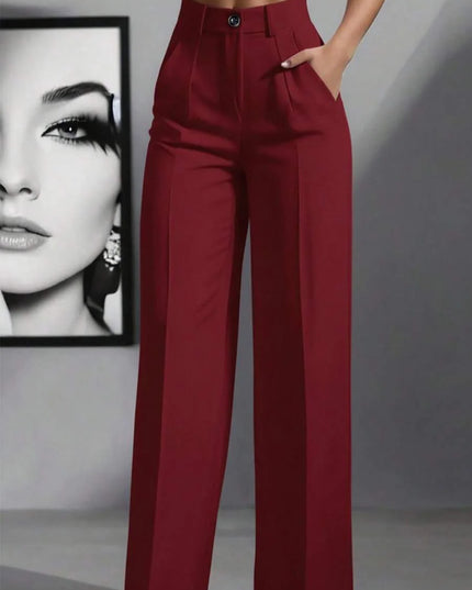 High-Waisted Straight Leg Pants for Women with Button Fly
