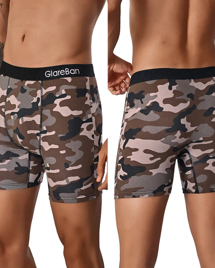 5-Piece Set of Mid-Length Camo Cotton Boxer Briefs for Men