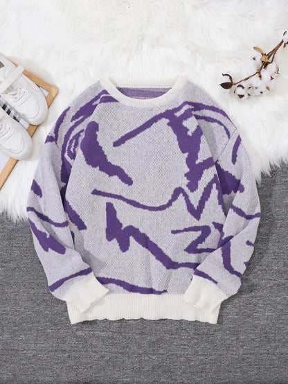 Men's Graffiti Jacquard Pattern Knit Sweater