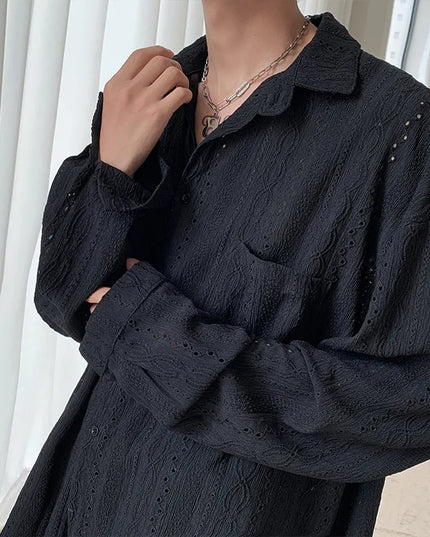Men's Lapel Mesh Long-Sleeved Shirt